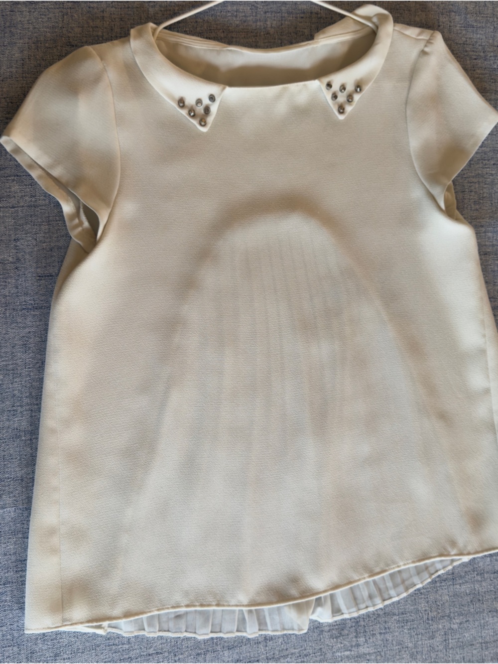 Zara Cream Short Sleeve Blouse with Studded Collar